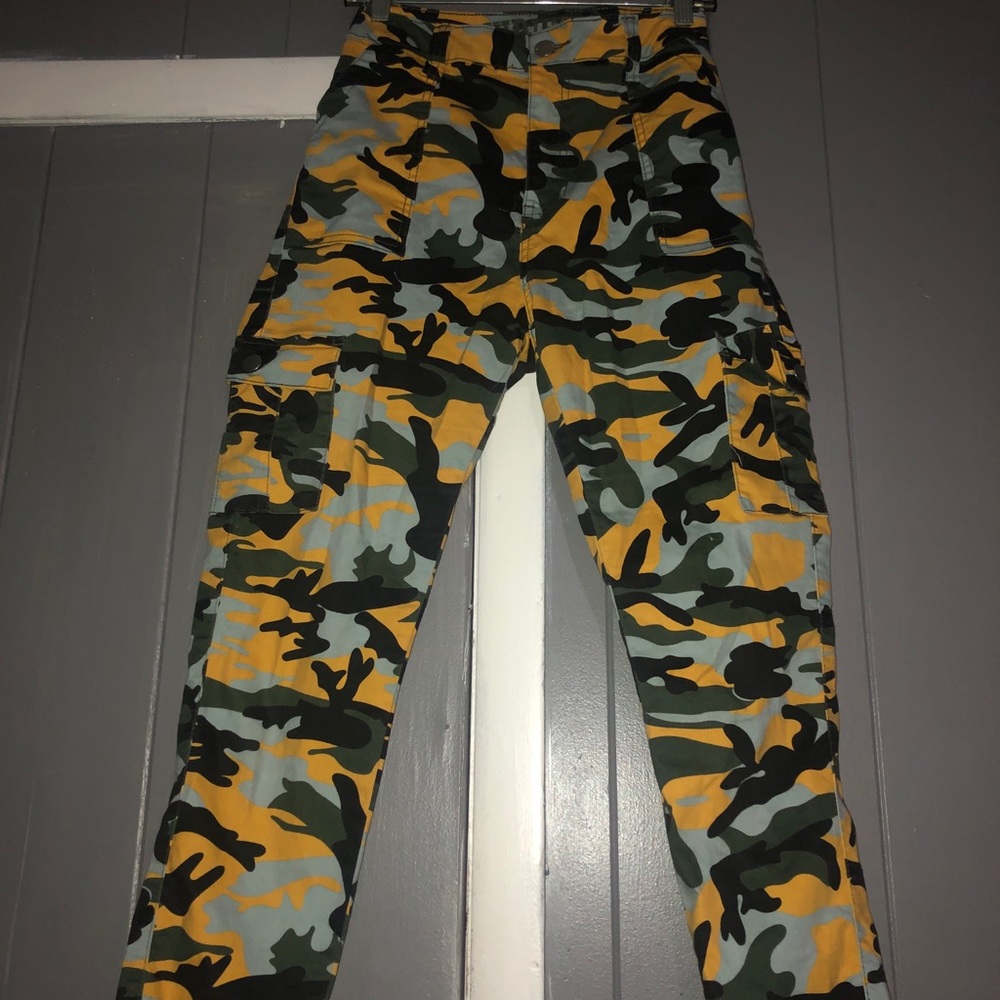 yellow camo cargo pants